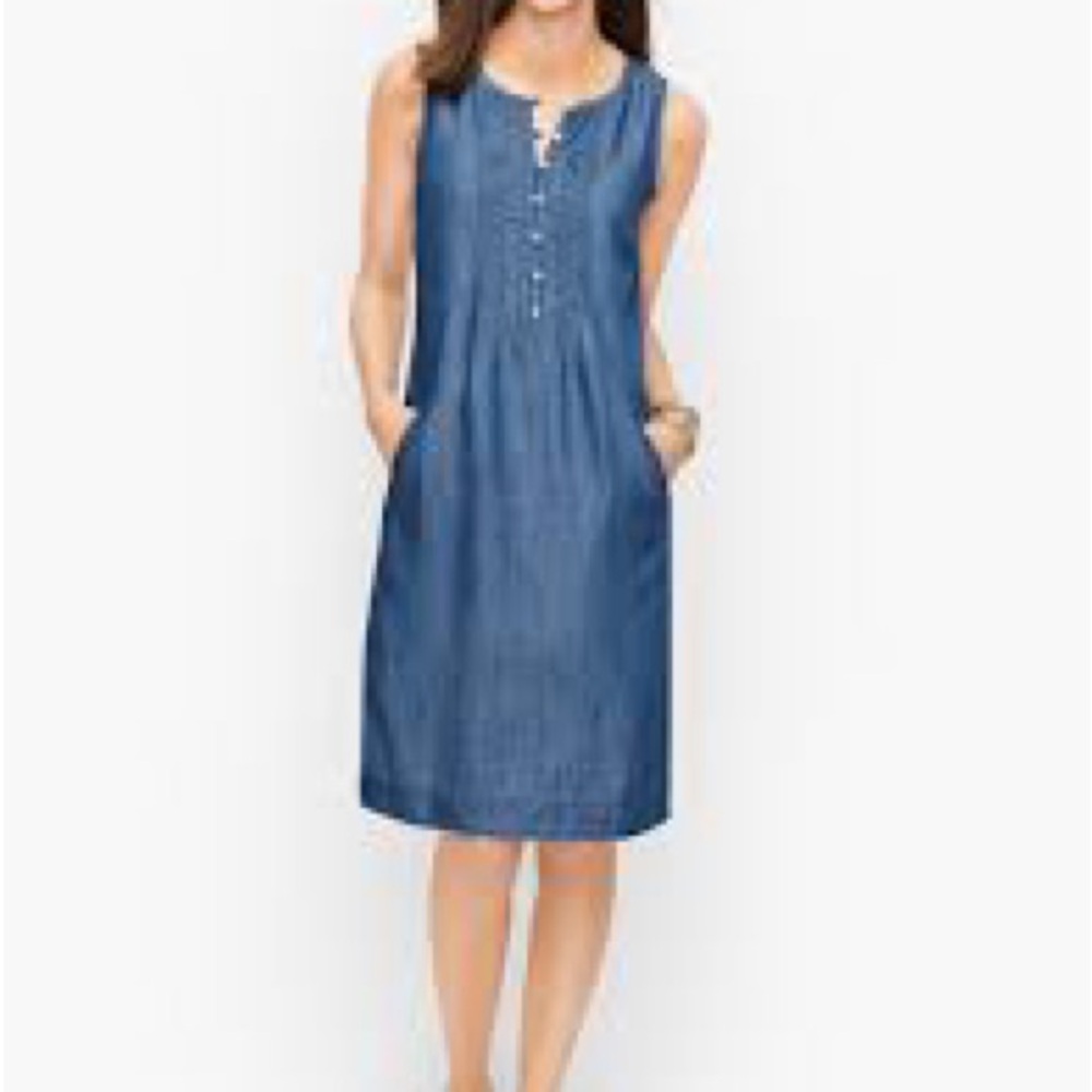 Talbot pintuck denim shift dress 4‎ sleeveless button front 100% tencel lyocell